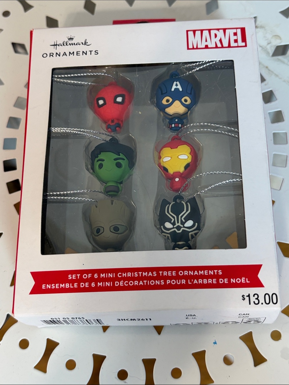 NIB NWT Marvel Mini Ornament Set - Red, Blue, Green, Gold, Black, Tan by Hallmar